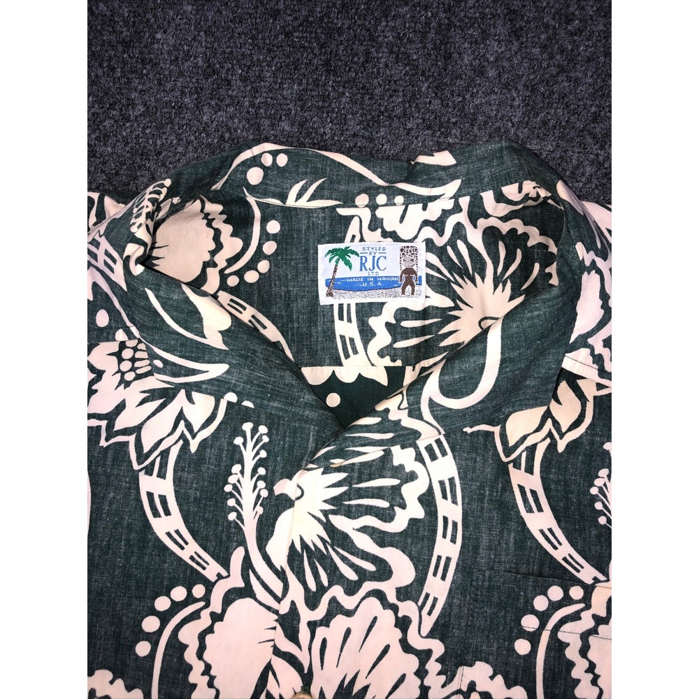 RJC Made in Hawaii Mens Green Hibiscus Aloha Shirt Short Sleeve Floral Large
